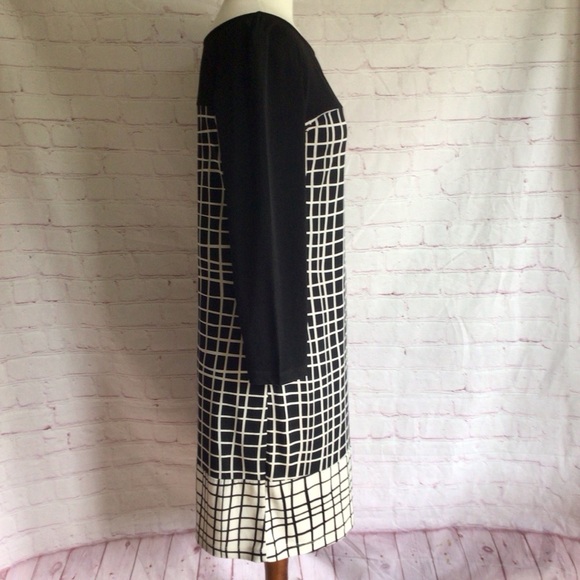 Howard Showers Black and White Grid Long Sleeve Midi Dress - Size 8 - Picture 5 of 8